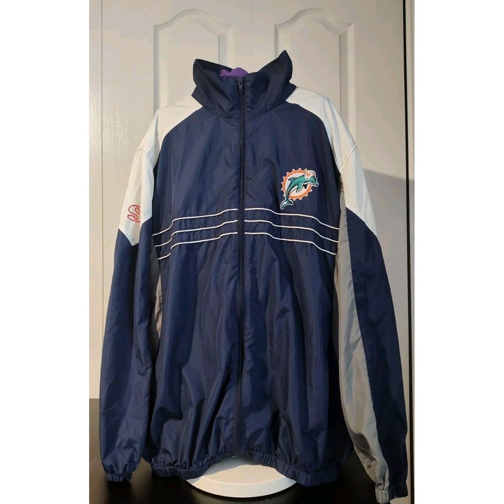 NFL Team Apparel Miami Dolphins Full Zip Jacket Windbreaker Blue SI Men’s 2XL